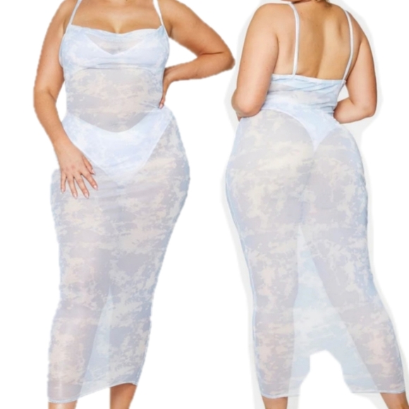 Plus Size "Vacay Ready "Tie Dye Cloud Sheer Cowl Neck Maxi Dress - Picture 2 of 4